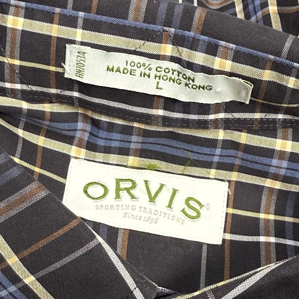 Orvis Button Shirt Mens Large Heavyweight Brushed Twill Dark Tartan Plaid - Picture 3 of 7